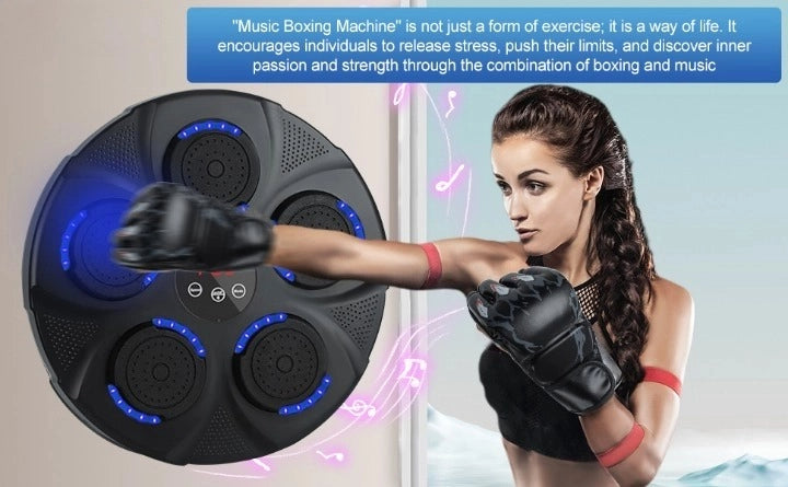 Person using music boxing machine for cardio workout and stress relief exercise at home