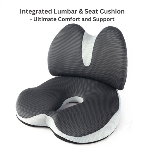 JC Health ergonomic memory foam donut seat cushion and lumbar support pillow set in grey for back pain relief and proper sitting posture