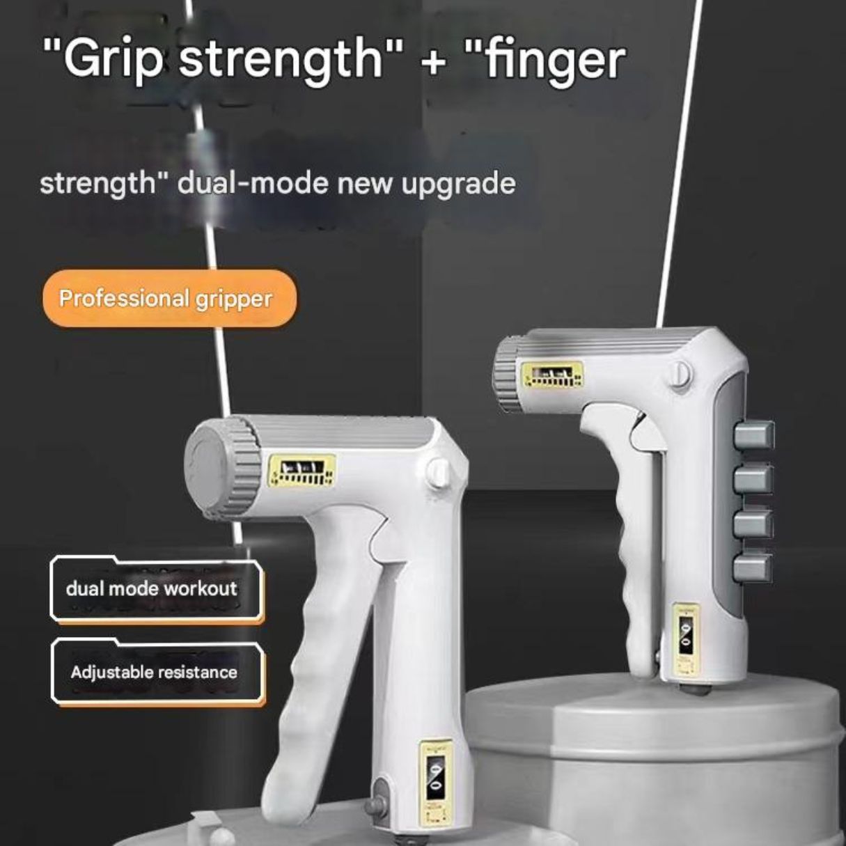 Professional gripper with adjustable resistance on a dark background