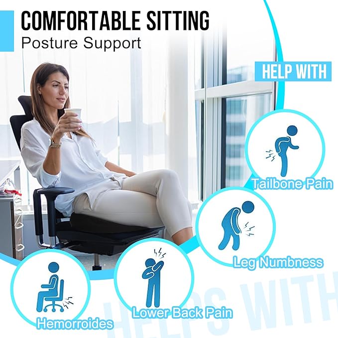 Back Pain Relief for Office Chairs: Memory Foam Seat Cushion (SG)|告别办公椅带来的背痛! | 记忆棉坐垫,久坐不累!(新加坡)