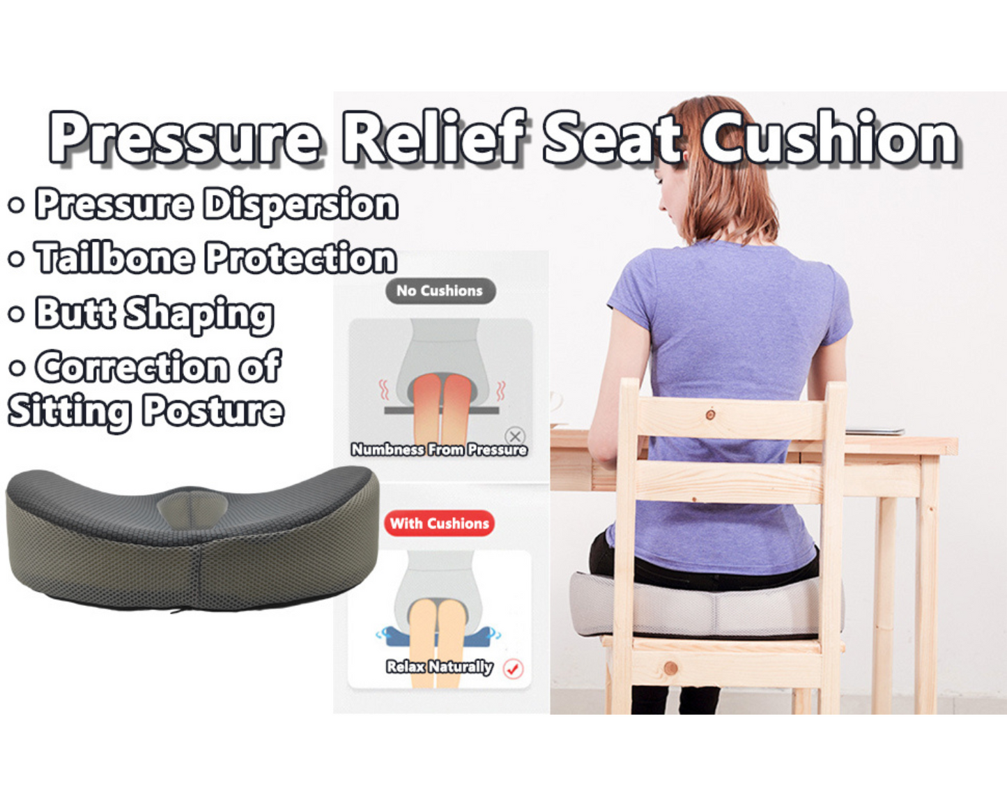 Back Pain Relief for Office Chairs: Memory Foam Seat Cushion (SG)|告别办公椅带来的背痛! | 记忆棉坐垫,久坐不累!(新加坡)