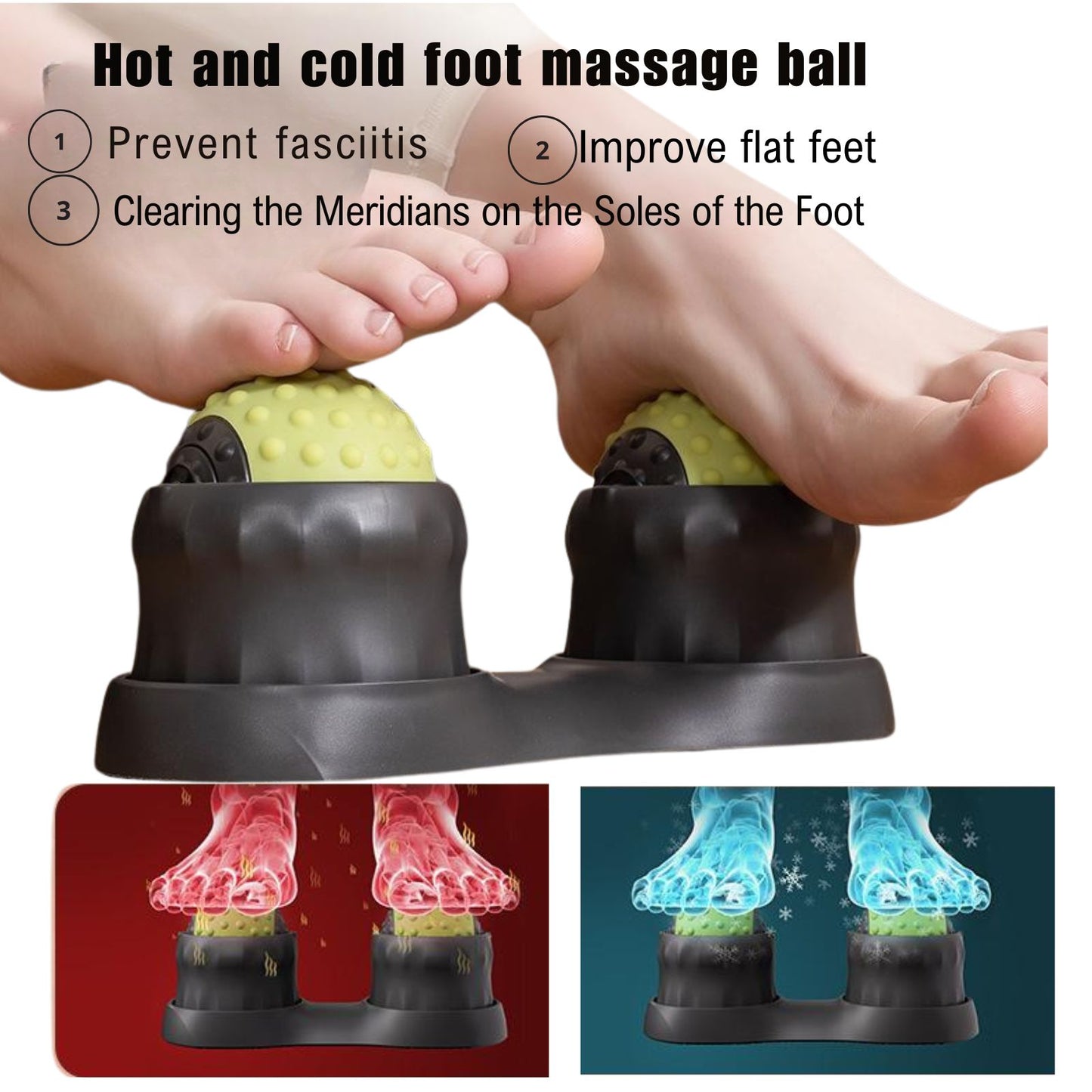 Hot cold foot massager balls showing dual temperature therapy for circulation improvement