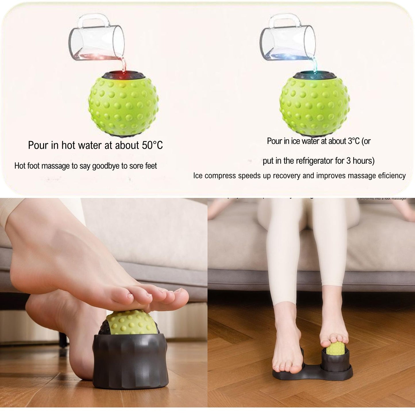 Person using JC Health foot massager balls for plantar fasciitis pain relief therapy
