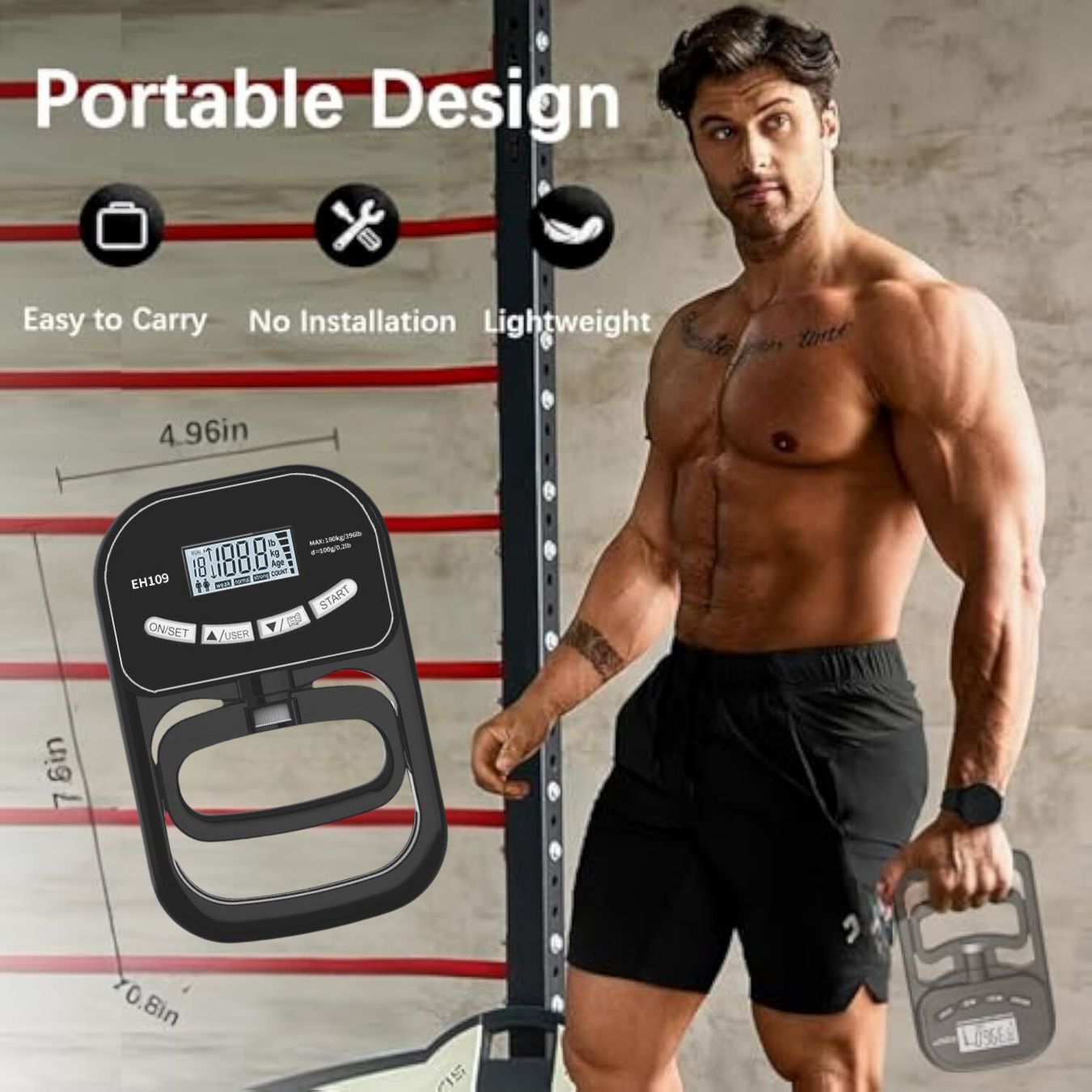 JC Health Hand Dynamometer showing its compact size and portable design for easy carrying