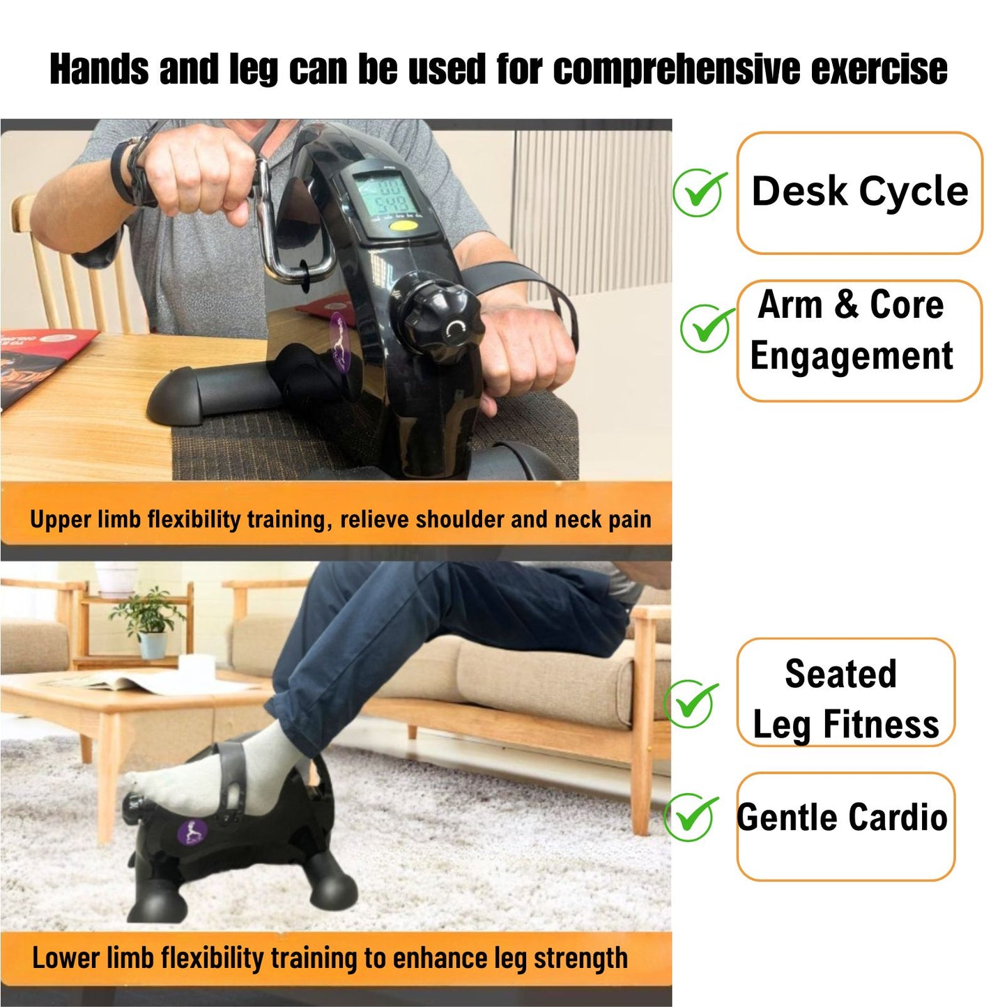 JC Health mini bike used for desk cycle arm exercise and seated leg fitness cardio