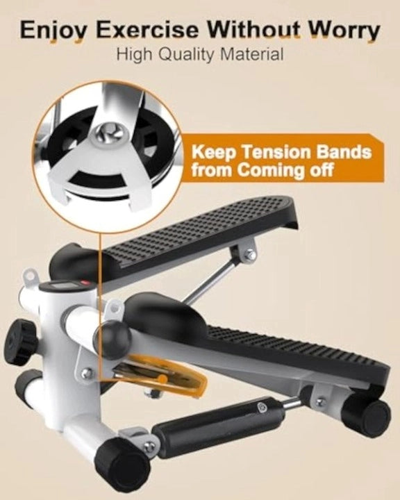 JC Health Mini Stepper highlighting high quality material and mechanism to keep tension bands from coming off