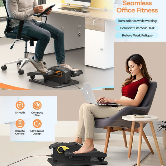 JC Health quiet electric elliptical trainer being used under desk for office fitness and rehabilitation