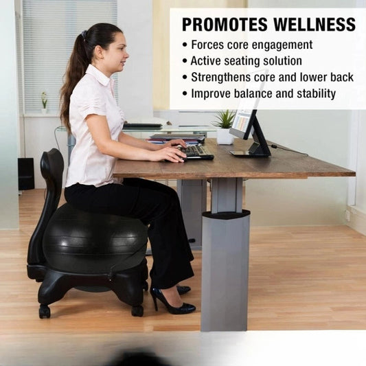 Proper sitting posture demonstration showing correct spinal alignment and ergonomic positioning