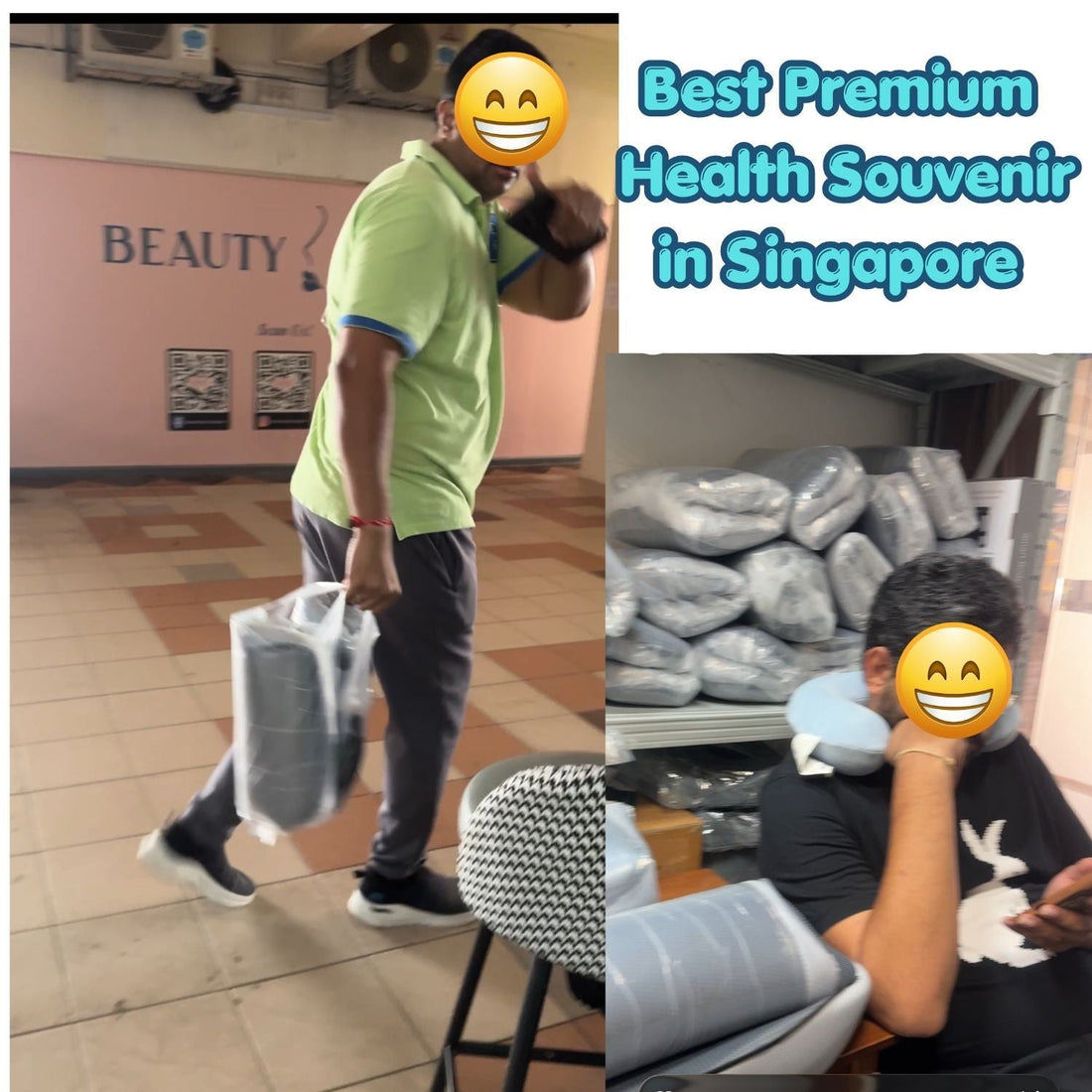 International executives at JC Health Waterloo Street showroom purchasing vacuum-packed lumbar cushion sets, Singapore