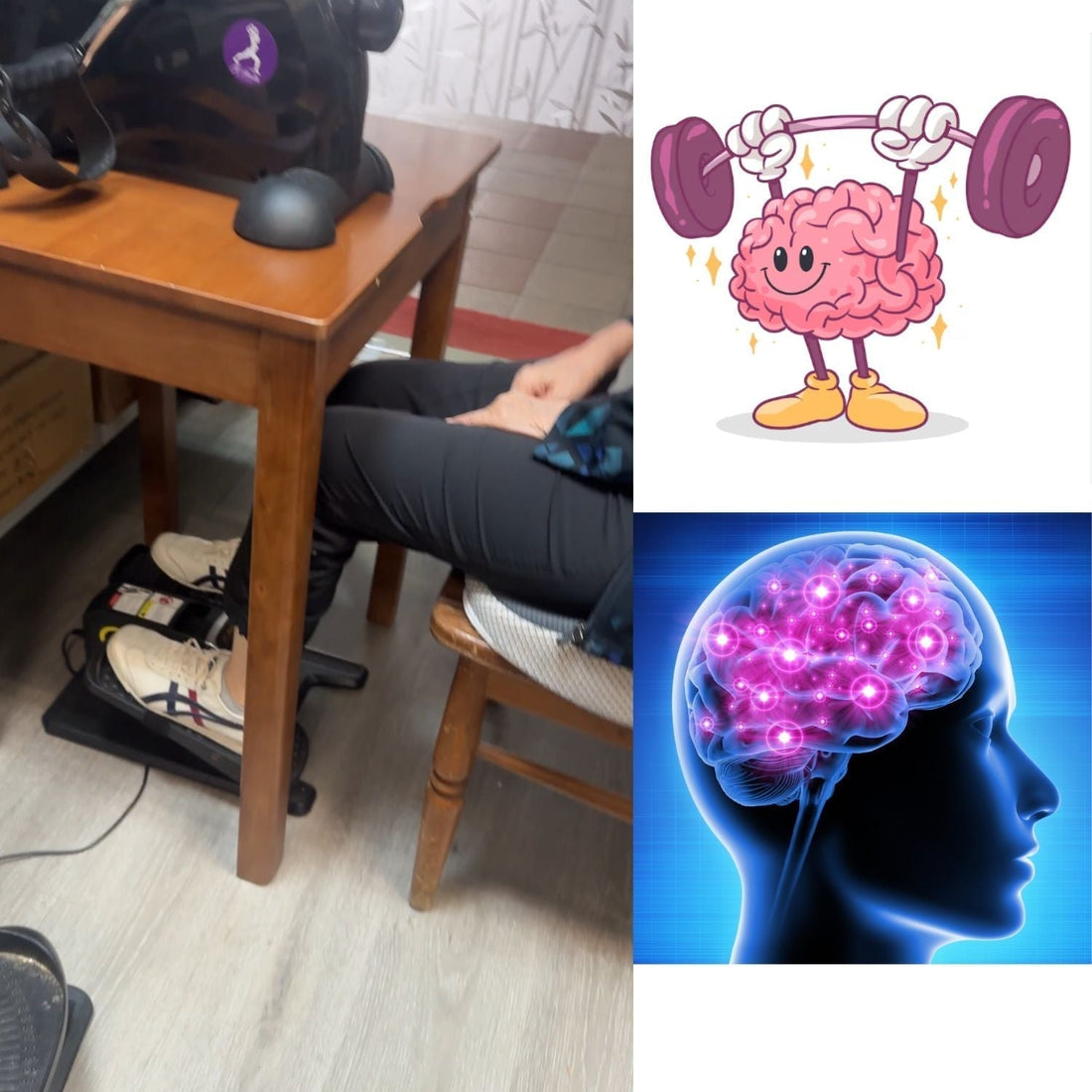 Senior using JC Health electric mini elliptical for brain health and neuroplasticity training
