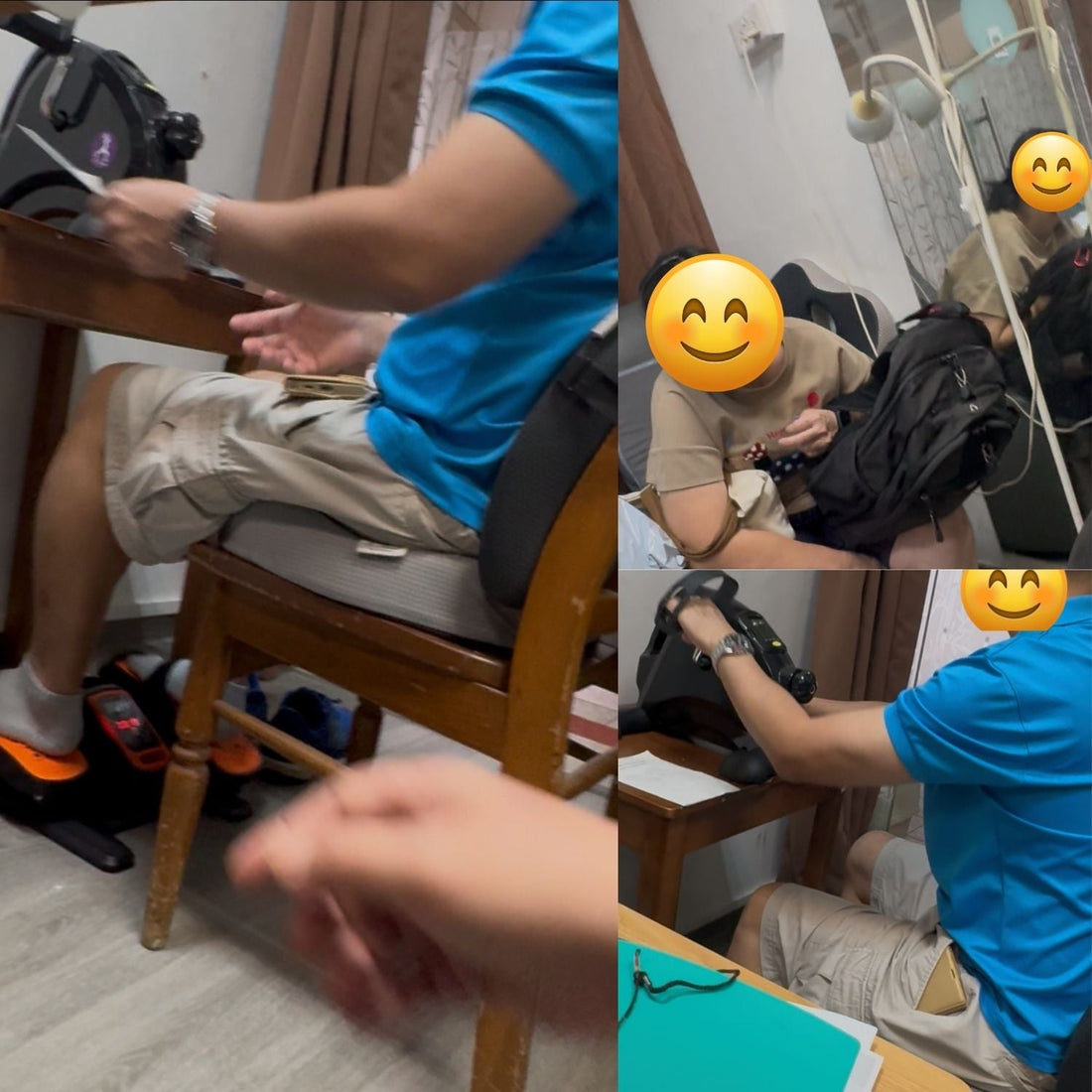 Local Singapore customer testing the motorized leg elliptical and table-top mini exercise bike bundle in-store for elderly home rehab.