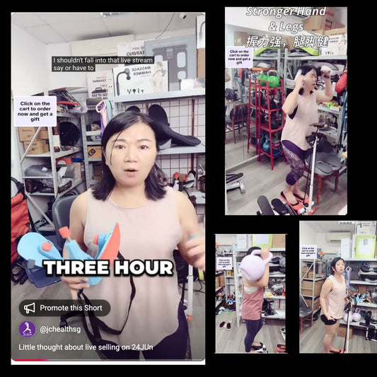 Screenshot of @jchealthsg founder's last live selling session in June 2025, explaining why she stopped 3-hour streams to protect her wellbeing.
