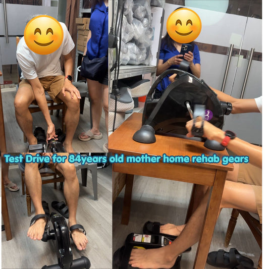 Senior home rehab gear test drive at JC Health Singapore. 本地夫妇为年长父母测试居家复健器材