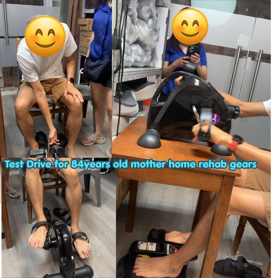 Senior home rehab gear test drive at JC Health Singapore. 本地夫妇为年长父母测试居家复健器材