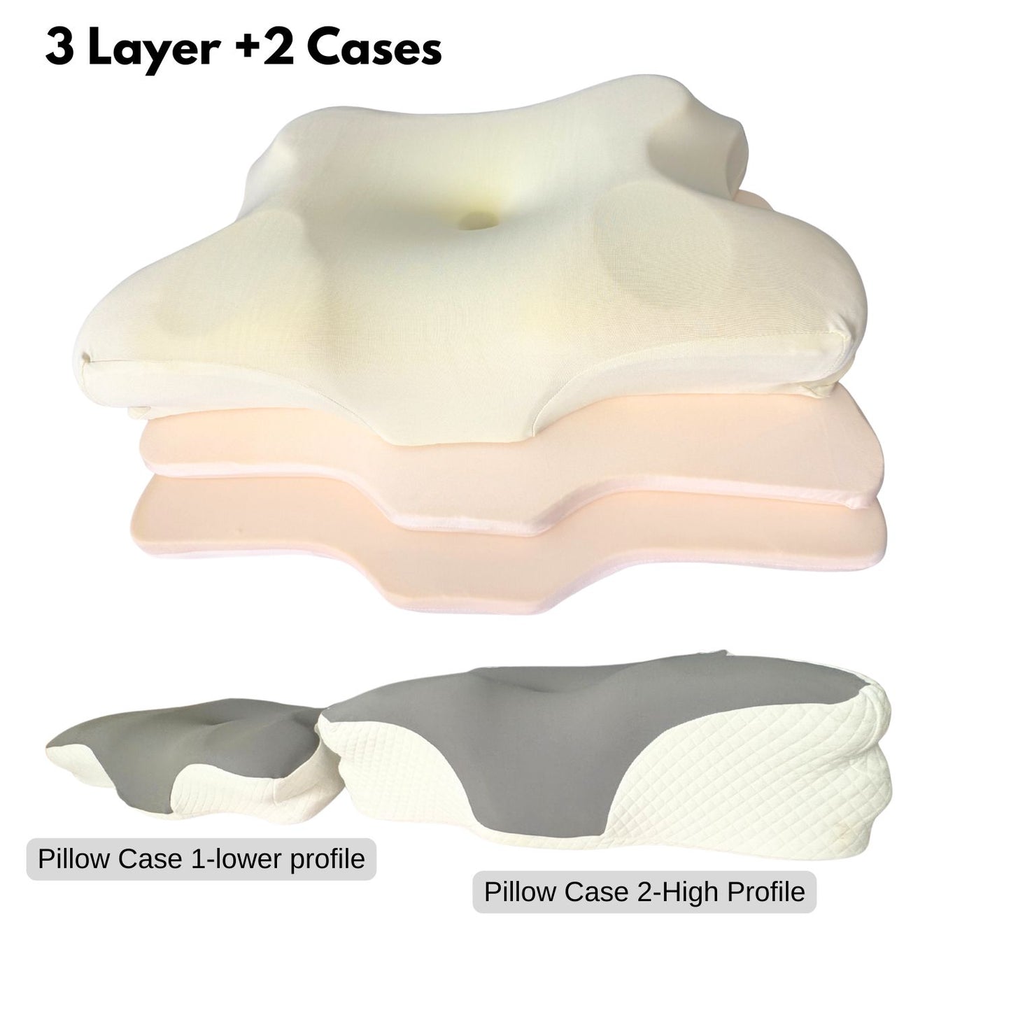 real picture of 3 adjustable layer overview and dual pillow case include in J C Health adjustable pillow
