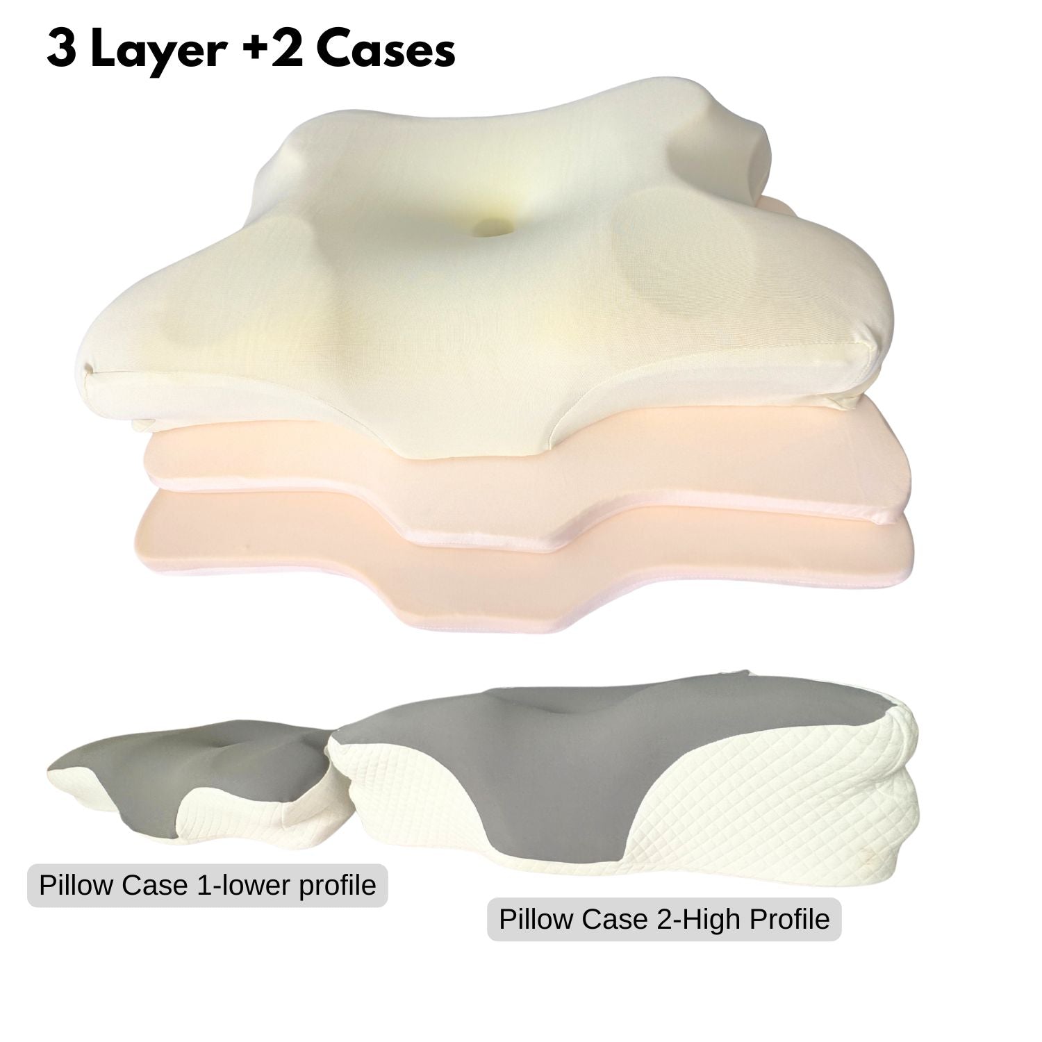 real picture of 3 adjustable layer overview and dual pillow case include in J C Health adjustable pillow