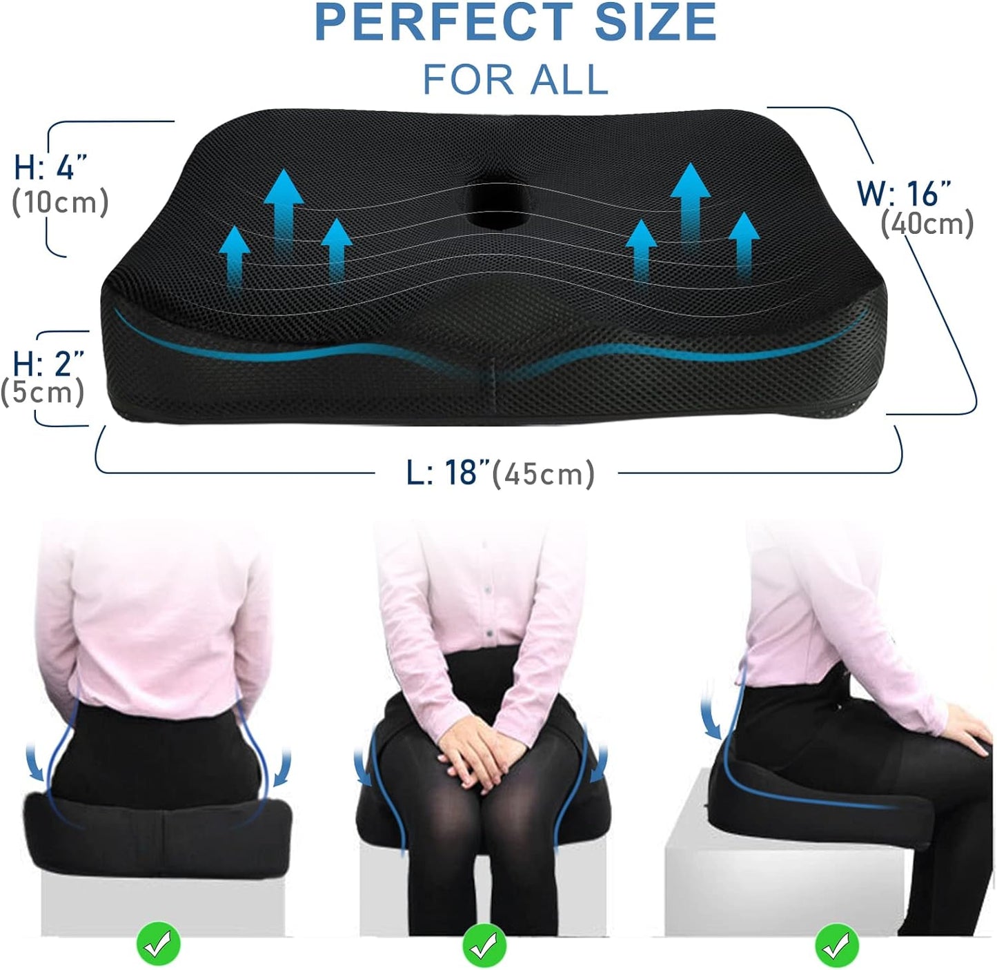 Pressure Relief Memory Foam Seat Cushion - Back Pain Relief, Improved Posture carry  handle