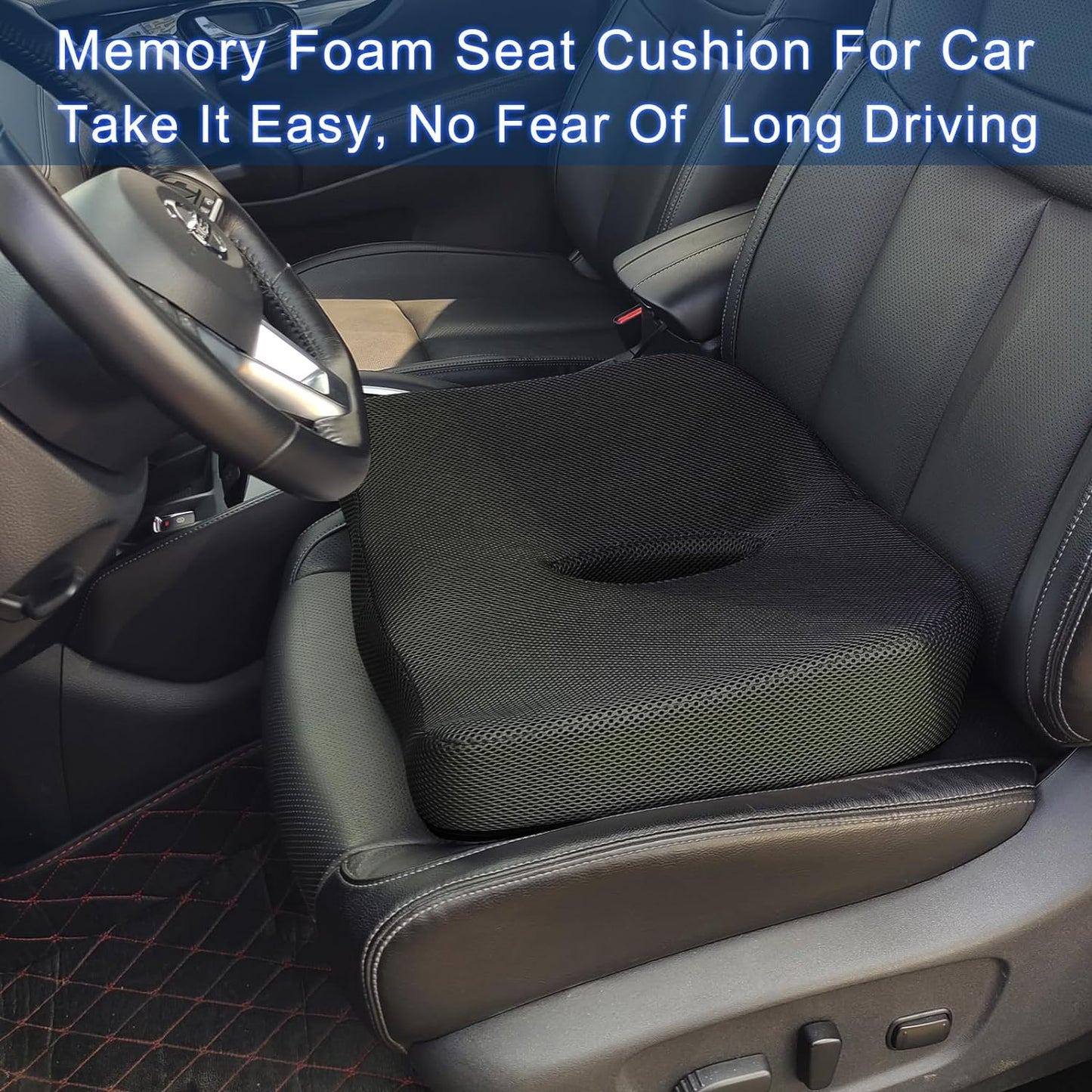 Pressure Relief Memory Foam Seat Cushion - Back Pain Relief, Improved Posture carry  handle