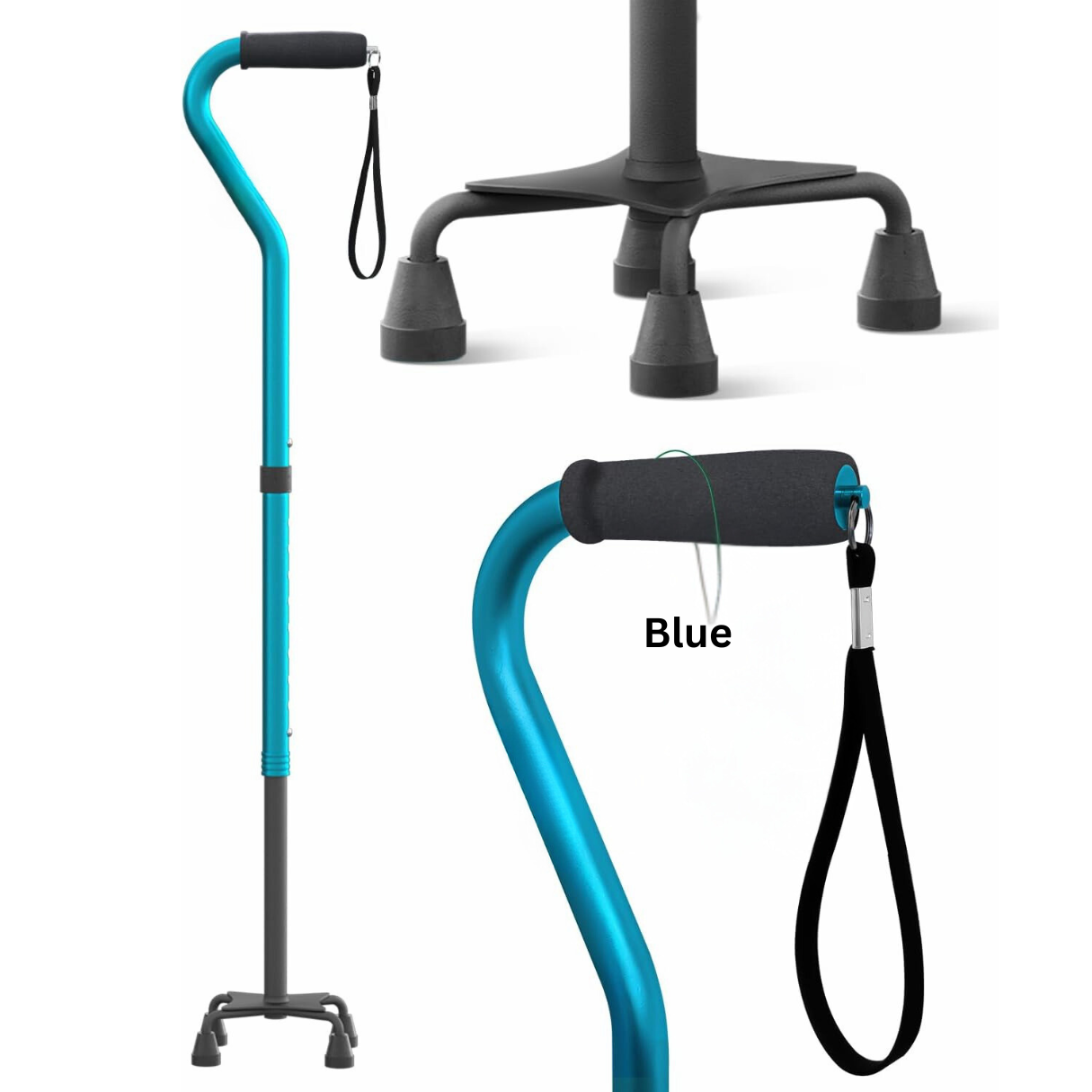 JCHealth Aluminum Quad Cane Wide Base for Superior Stability & Comfort for Seniors 5 Colour