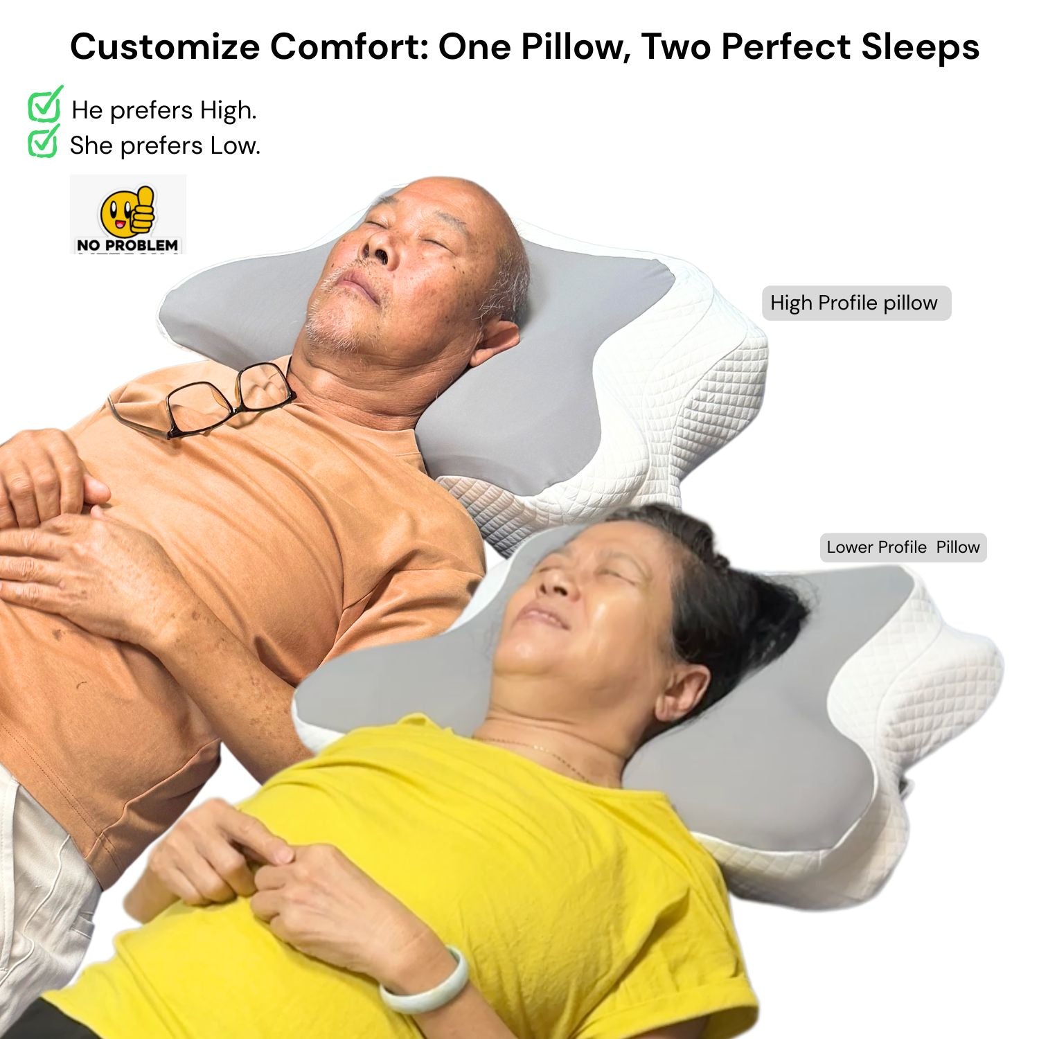 Cross-section view of the modular pillow showing inner components and removable foam layers, highlighting the dual height and dual case construction for a guaranteed perfect fit.