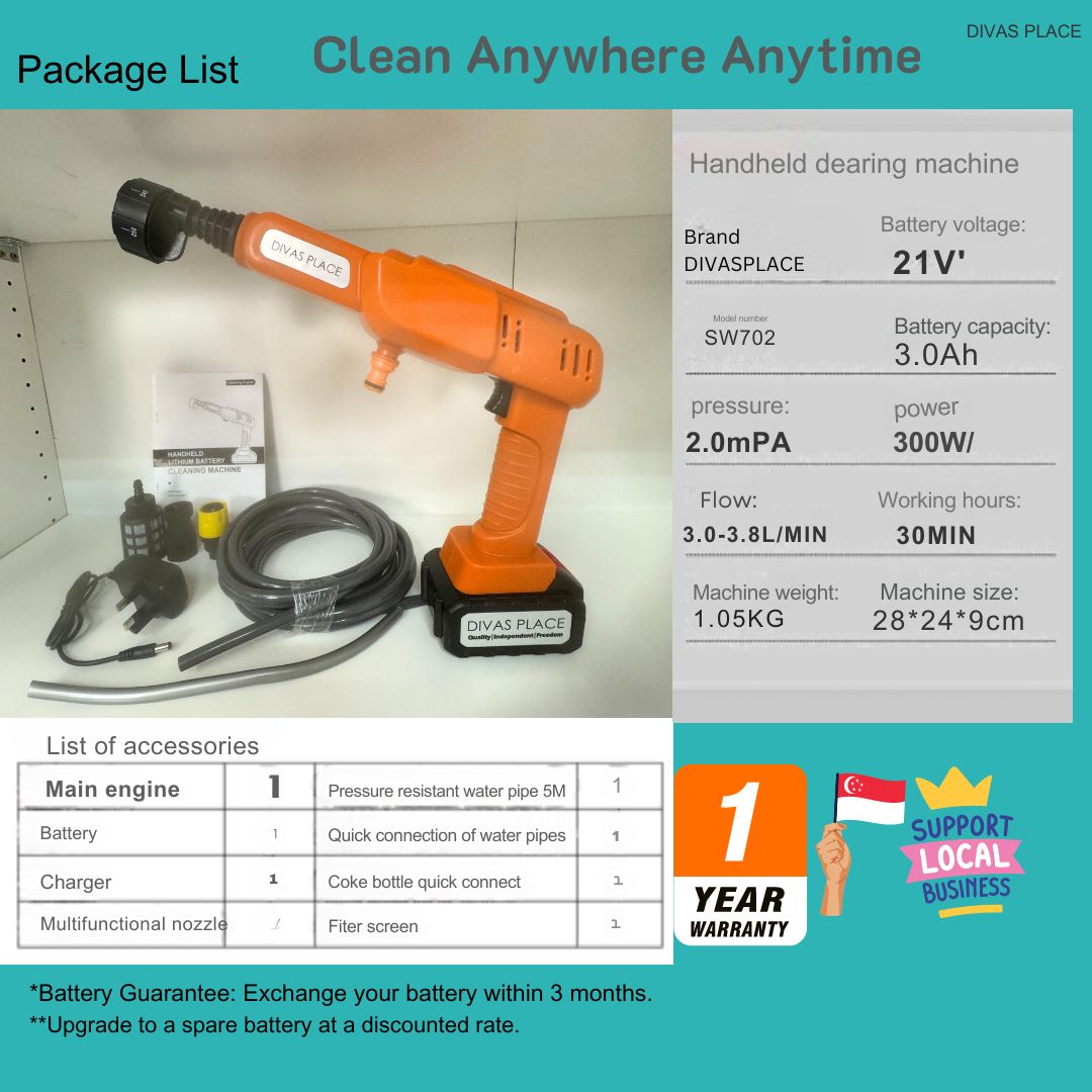 Divas Place Cordless Pressure Washer Power Household Cleaning Machine