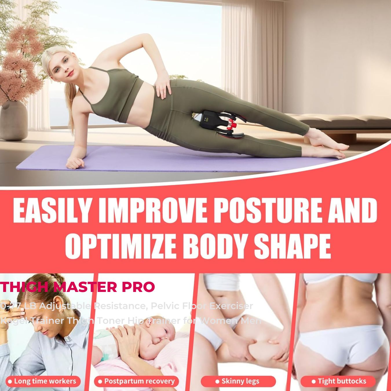 Thigh Master 10-50KG Adjustable Resistance Inner Thigh Exerciser, Thigh Trainer Pro with Leg Straps, Pelvic Floor Exerciser Kegel Trainer Thigh Toner Hip Trainer for Women Men