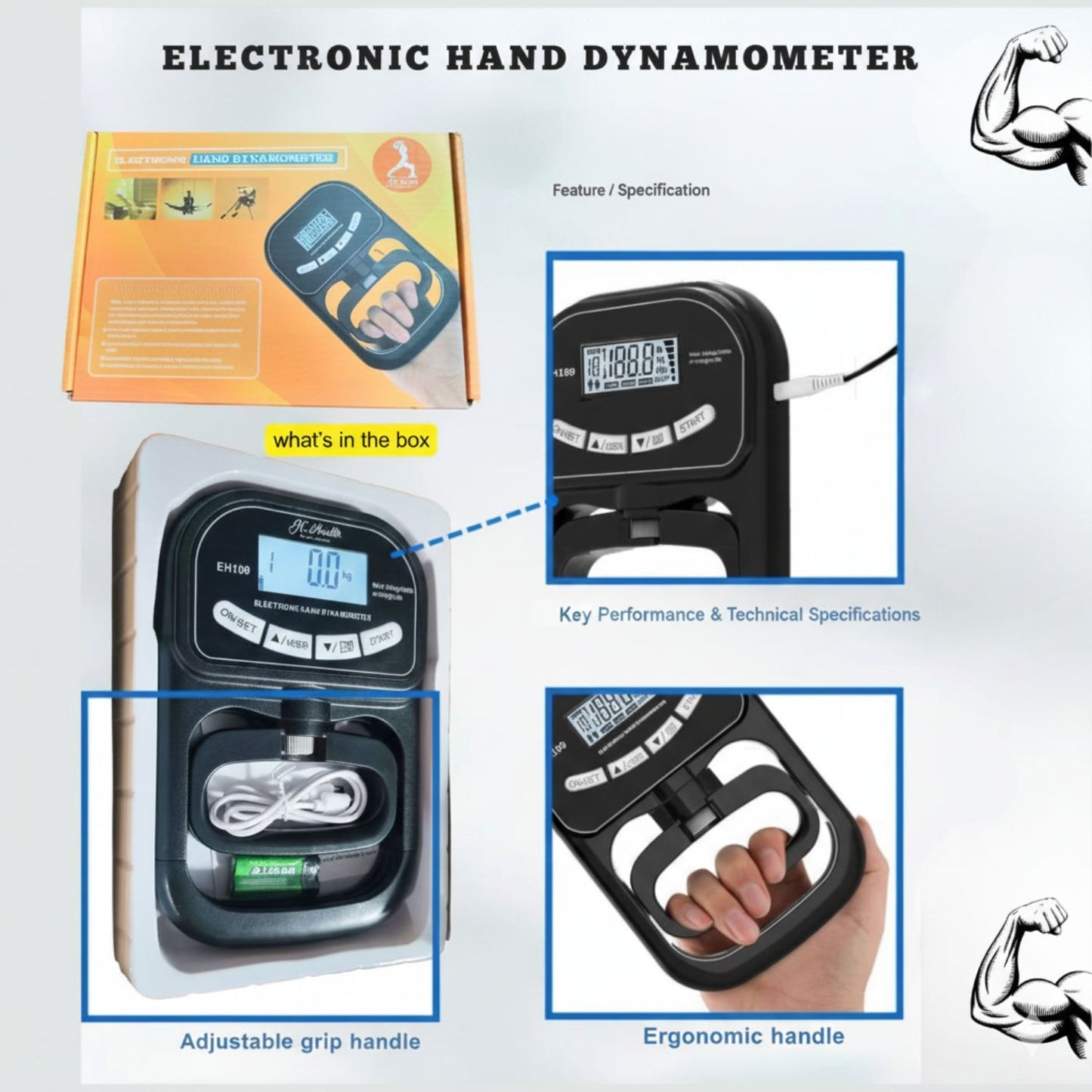 JC Health Electronic Hand Dynamometer | Track Grip Strength & Progress