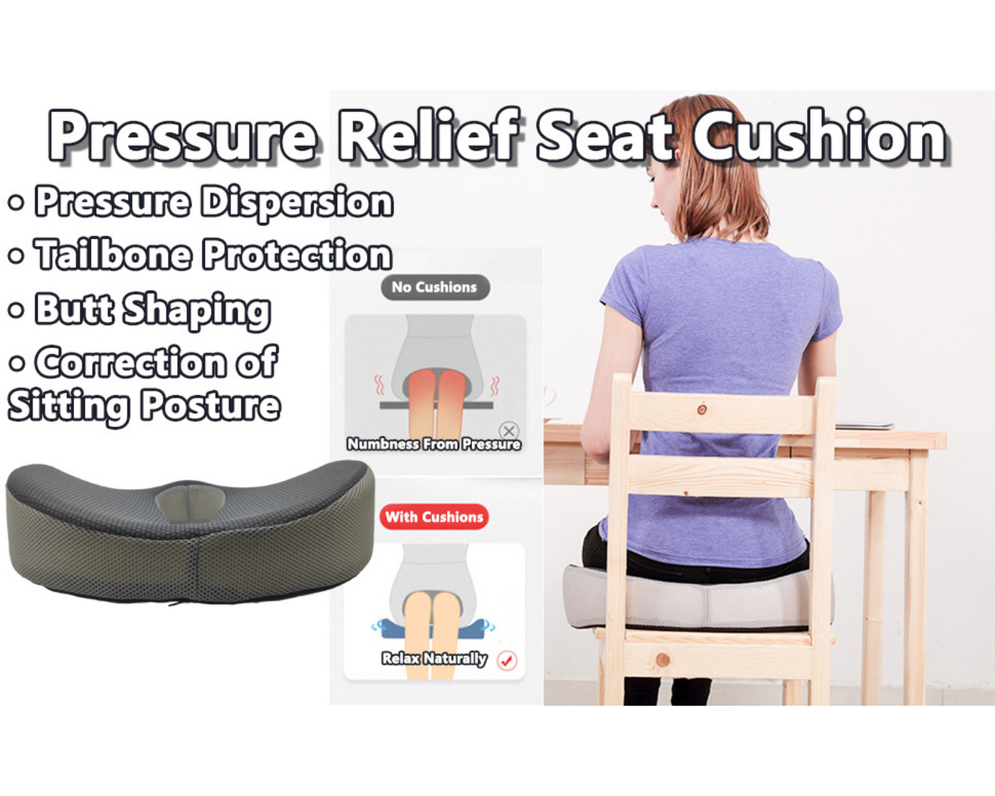 Back Pain Relief for Office Chairs: Memory Foam Seat Cushion (SG)|告别办公椅带来的背痛！ | 记忆棉坐垫，久坐不累！(新加坡)