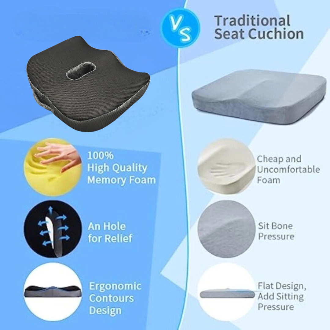 Pressure Relief Memory Foam Seat Cushion - Back Pain Relief, Improved Posture carry  handle