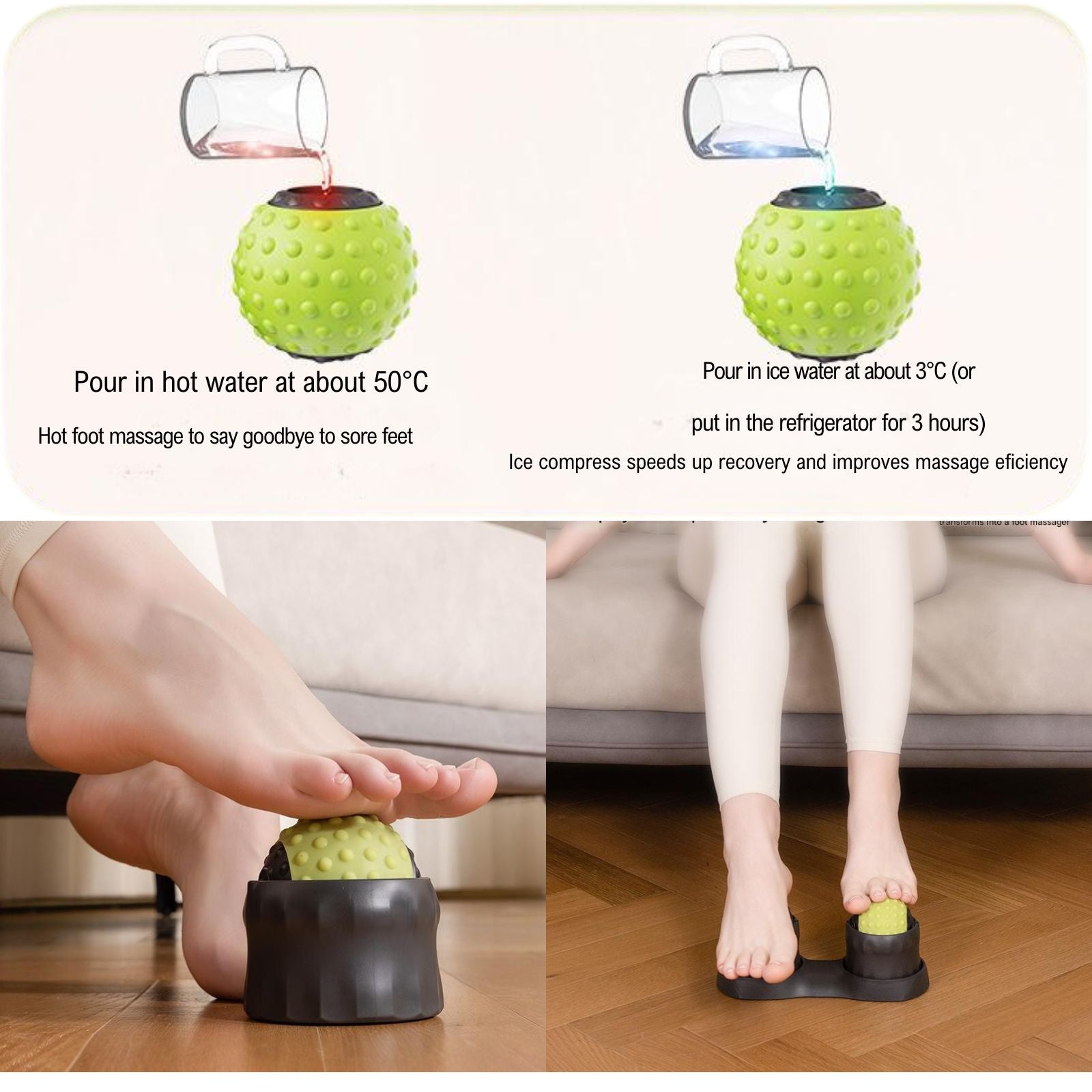 Person using JC Health foot massager balls for plantar fasciitis pain relief therapy