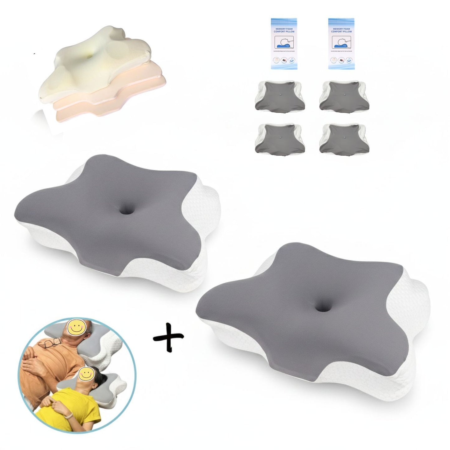 Premium 2-pack his and her adjustable orthopedic pillow set featuring 11cm to 17cm height range and 4 Tencel cases