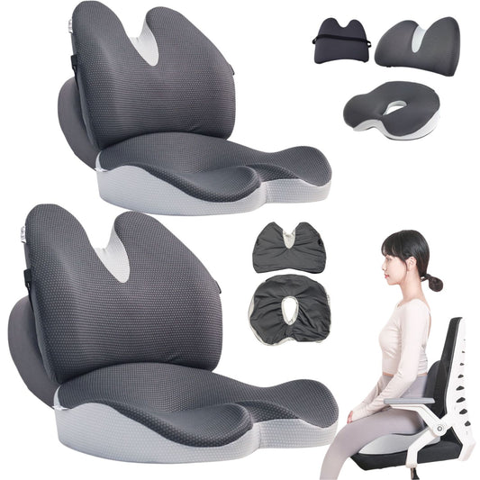JC Health 2-Pack 2-in-1 Lumbar Support and Seat Cushion Bundle for Office and Home includes Bonus Spare Cover