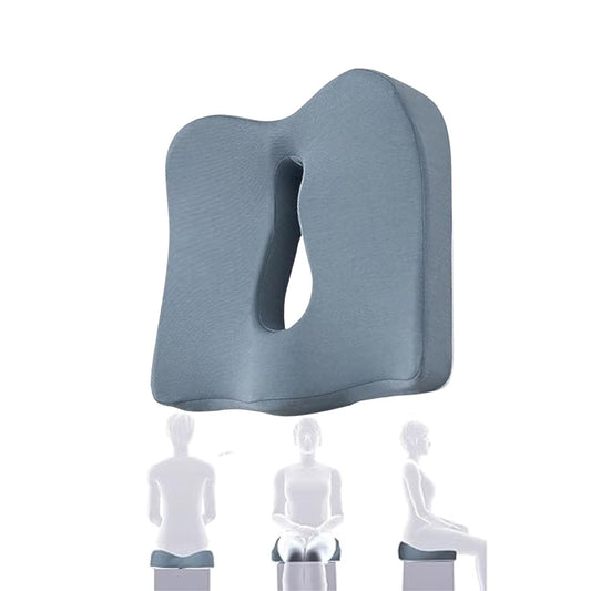 JC Health blue ergonomic donut seat cushion for office chairs, providing pressure relief and posture support for comfortable long sitting