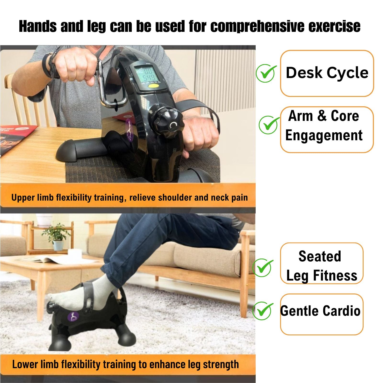 JC Health mini bike used for desk cycle arm exercise and seated leg fitness cardio