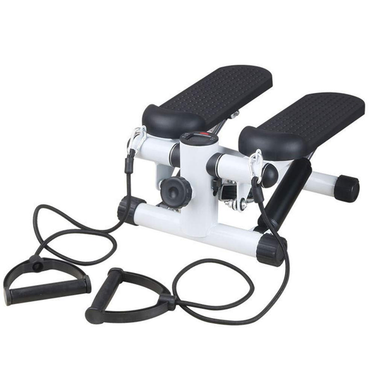 JC Health Mini Stepper in white and black with resistance bands, main product view.