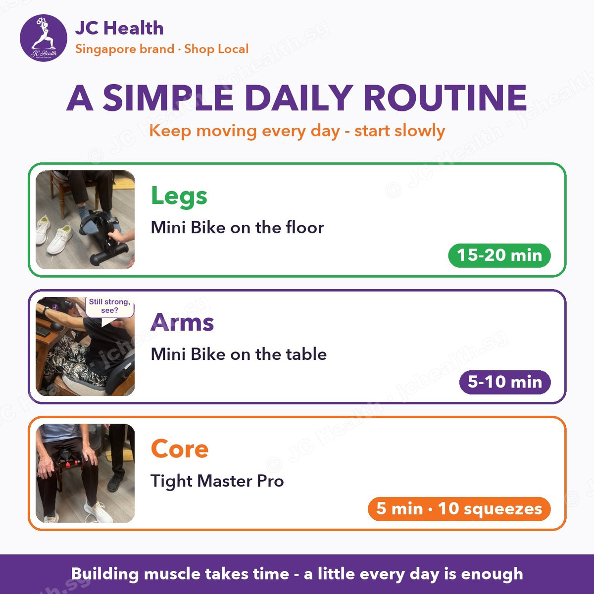 Simple daily routine for seniors: legs, arms and core