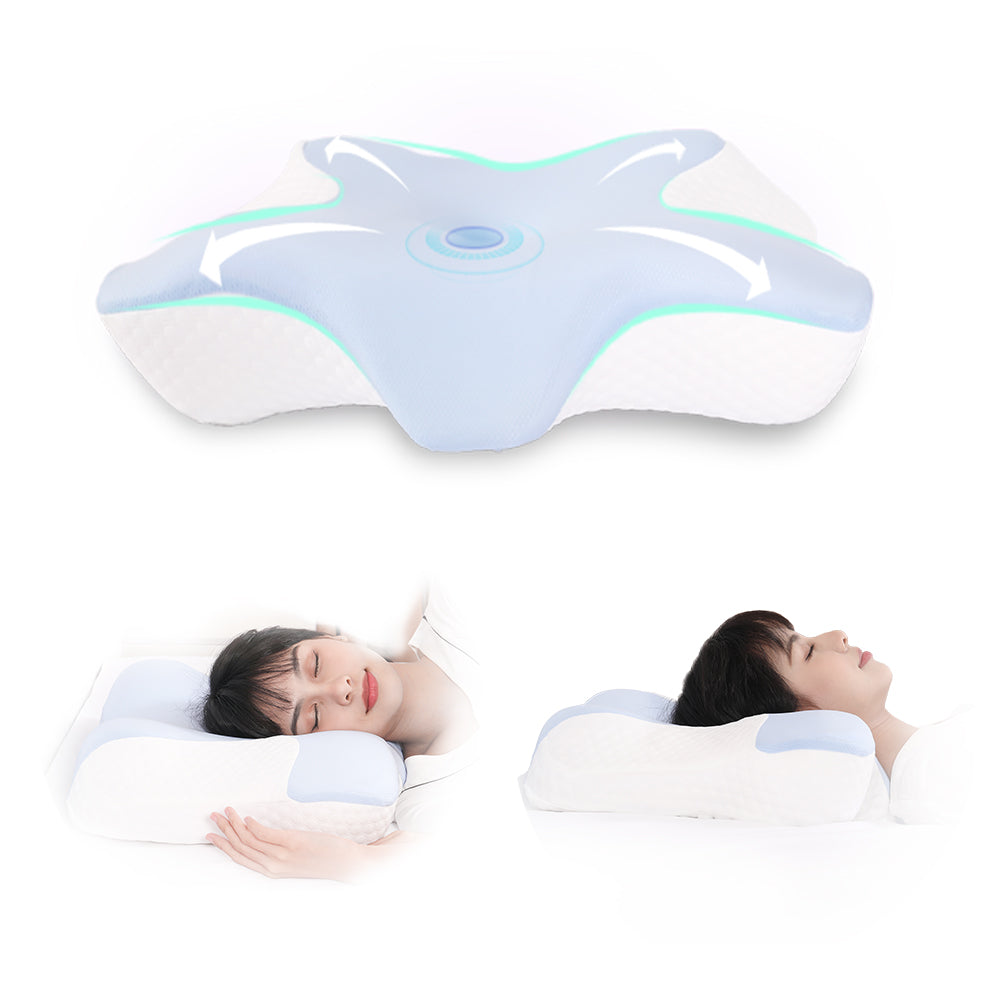 Cervical pillow visual demonstration: showing correct support for a back sleeper's natural spinal and neck curve