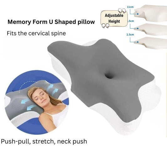 An infographic showing the ergonomic contour and unique three-layer structure of the JCHEALTH cervical pillow.