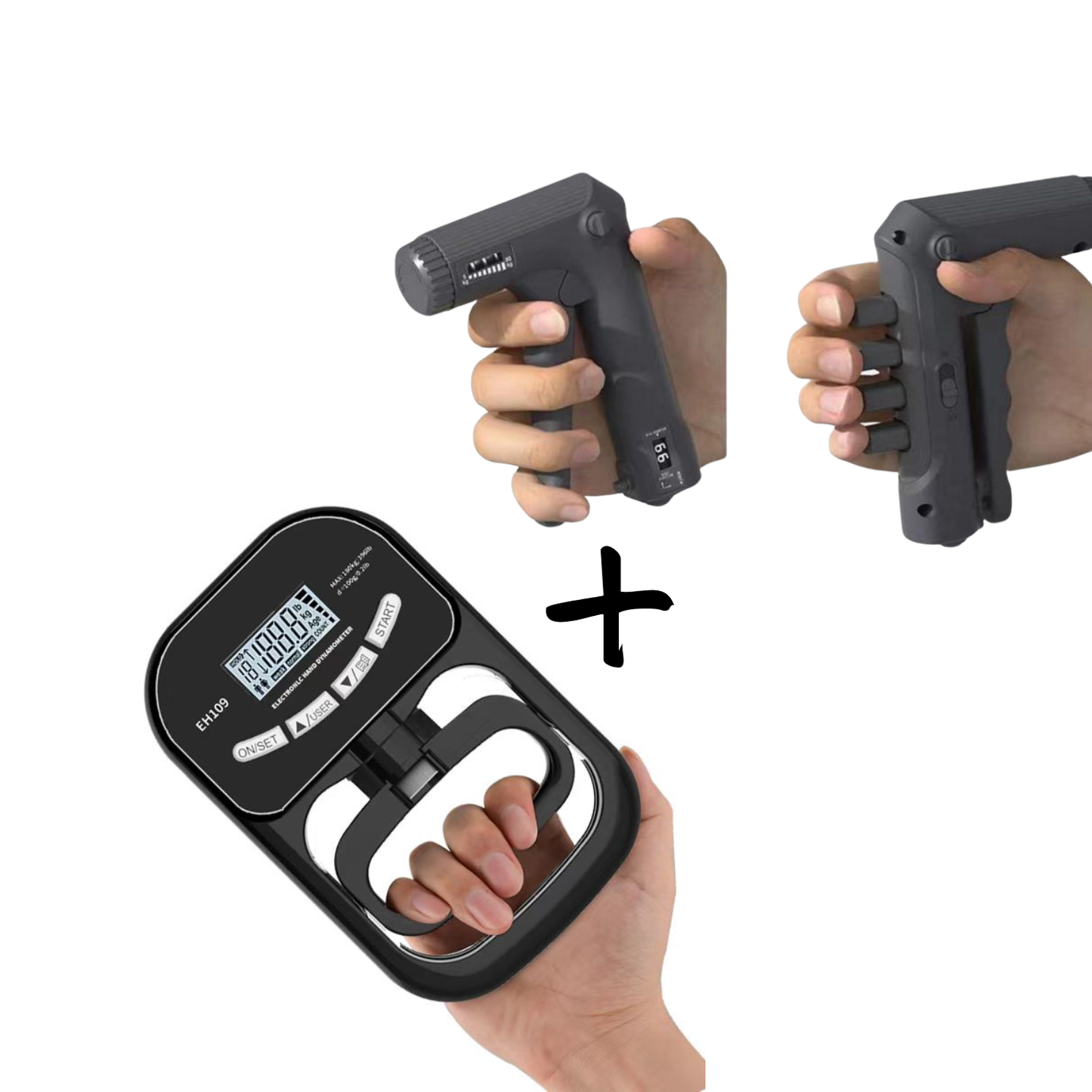 JC Health Longevity Grip and Strength Bundle featuring the EH109 digital hand dynamometer for clinical accuracy and the professional dual-mode hand gripper for finger and forearm training