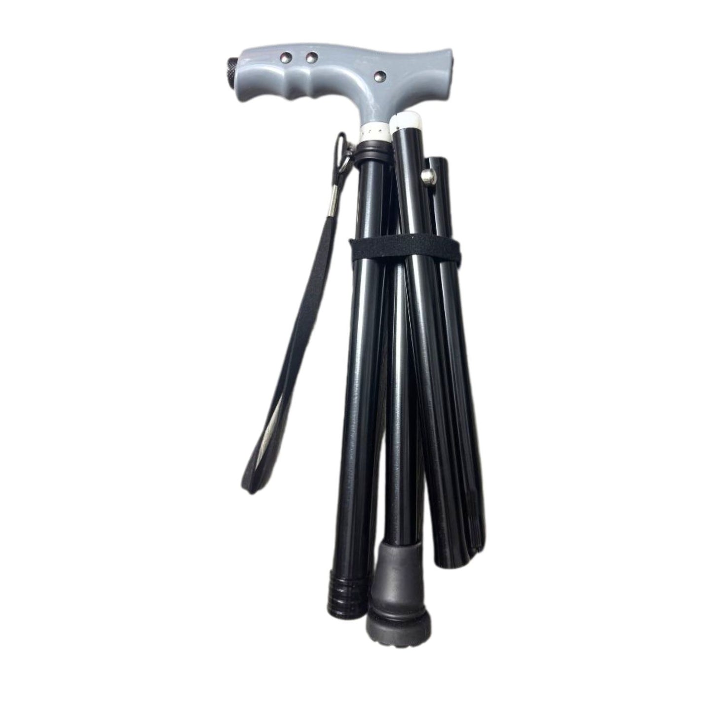 JCHealth Pro 4-fold travel walking stick with a premium grey handle and high-strength adjustable folding frame
