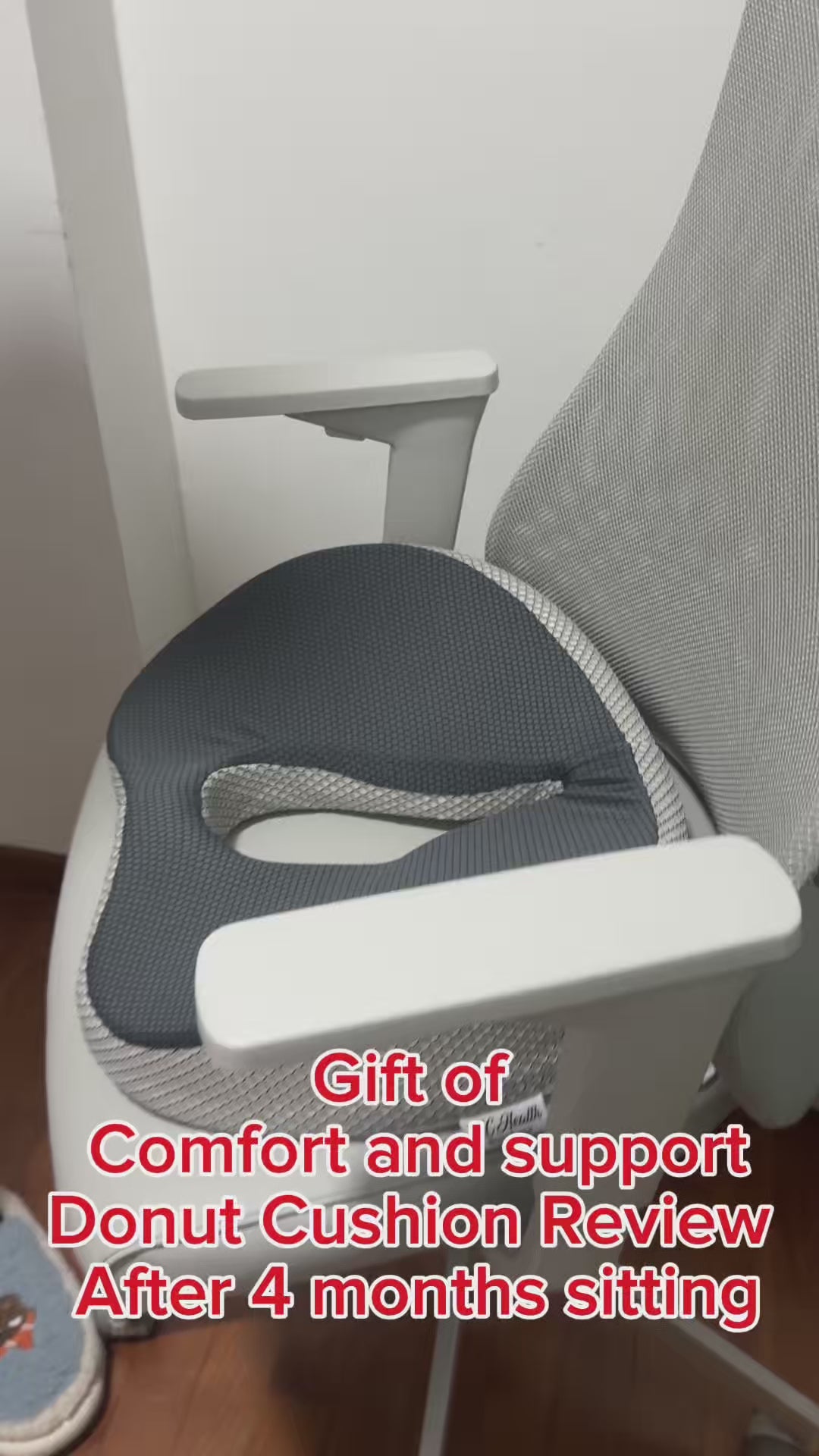 a real customer review about donut cushion really support him well and improve posture at his office chair