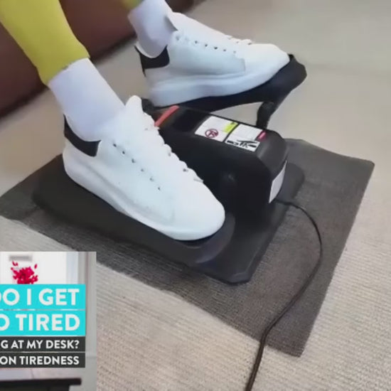 A woman uses the quiet and compact JC Health elliptical trainer with a remote control, demonstrating how to exercise while reading on a sofa. The trainer is easy to grab for storage.