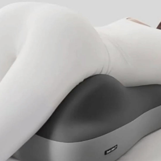 Multipurpose grey memory foam cushion showing versatile positioning for comfor