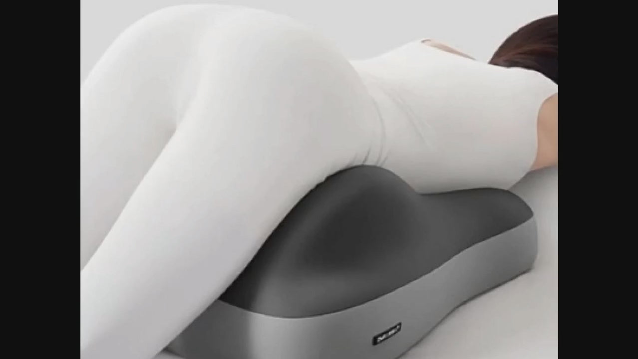 Multipurpose grey memory foam cushion showing versatile positioning for comfor