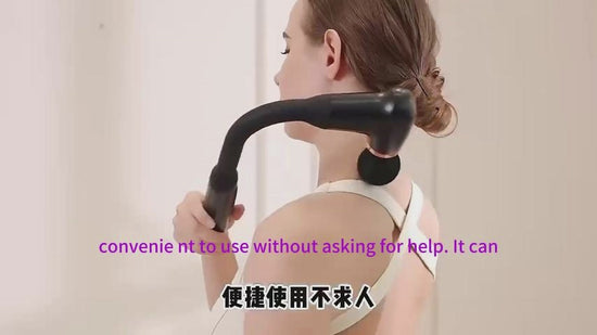 Self Massage make easy a lady showing how she can massage herself to reach the back and hard reach area 
