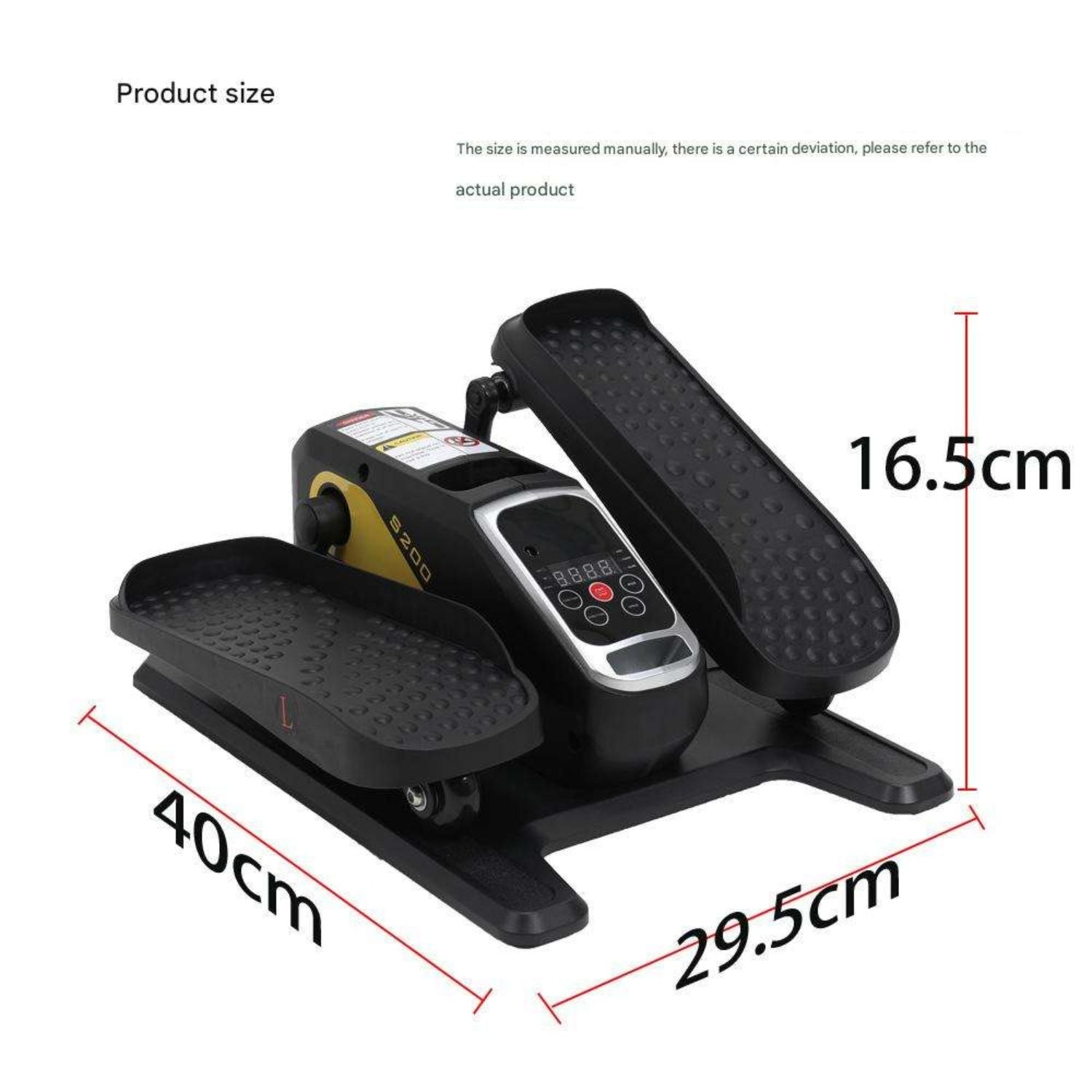 Under Desk Elliptical dimensions graphic: Length 40cm, Width 29.5cm, Height 16.5cm. Demonstrates the compact and space-saving size for easy placement under any office desk